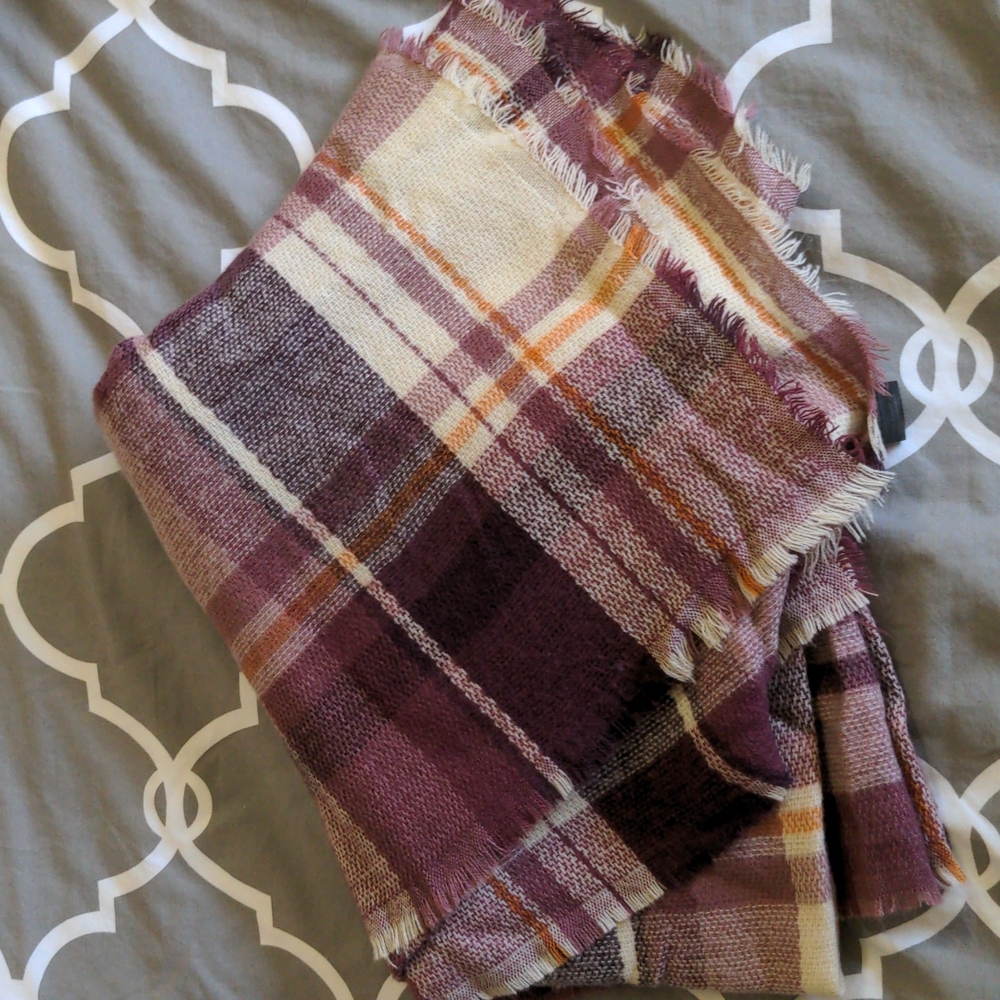 Burgundy and cream plaid scarf